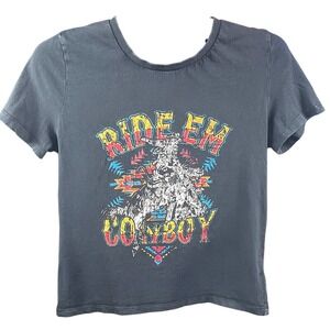Rock & Roll Denim Ride Em Cowboy Graphic Tee Western Cowgirl T Shirt Womens S